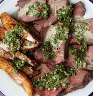 Xavier's Top Beef Rump Joint paired with a fresh chimichurri and bearnaise sauce