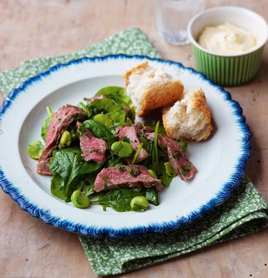 Beef with Broad Bean and Spinach Salad