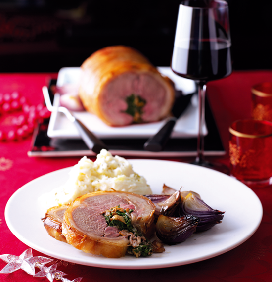 Stuffed Saddle of Lamb with Spinach and Mushrooms | Recipe | Simply ...