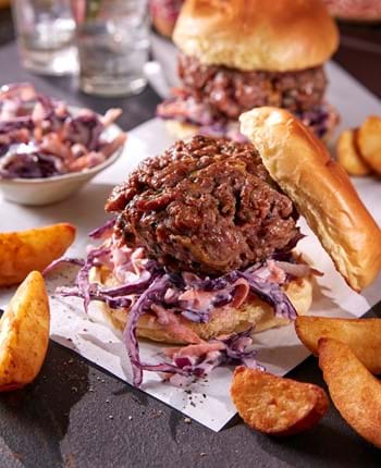 Moroccan-Style Lamb Burgers with Red Cabbage and Apple Slaw
