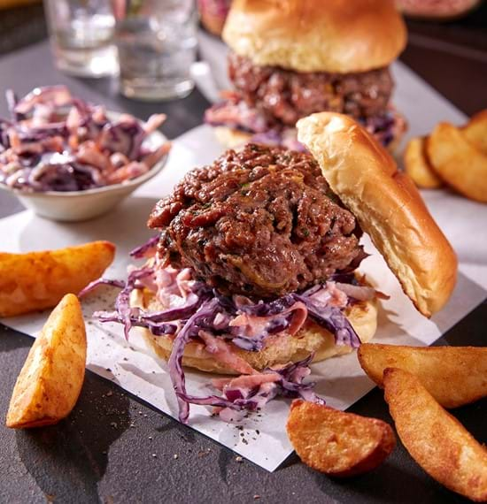 Moroccan-Style Lamb Burgers with Red Cabbage and Apple Slaw